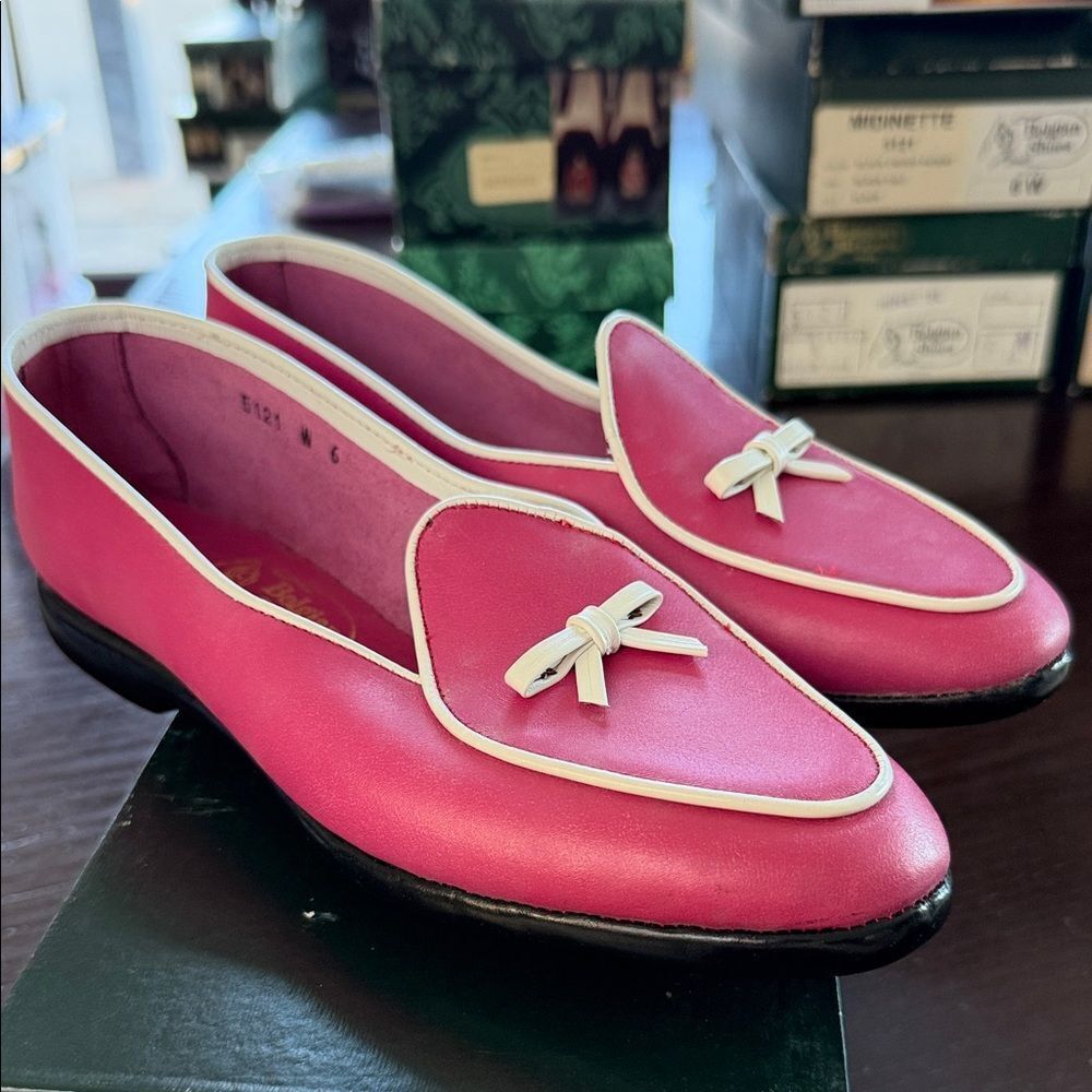 Elegant Pink Loafers with White Trim